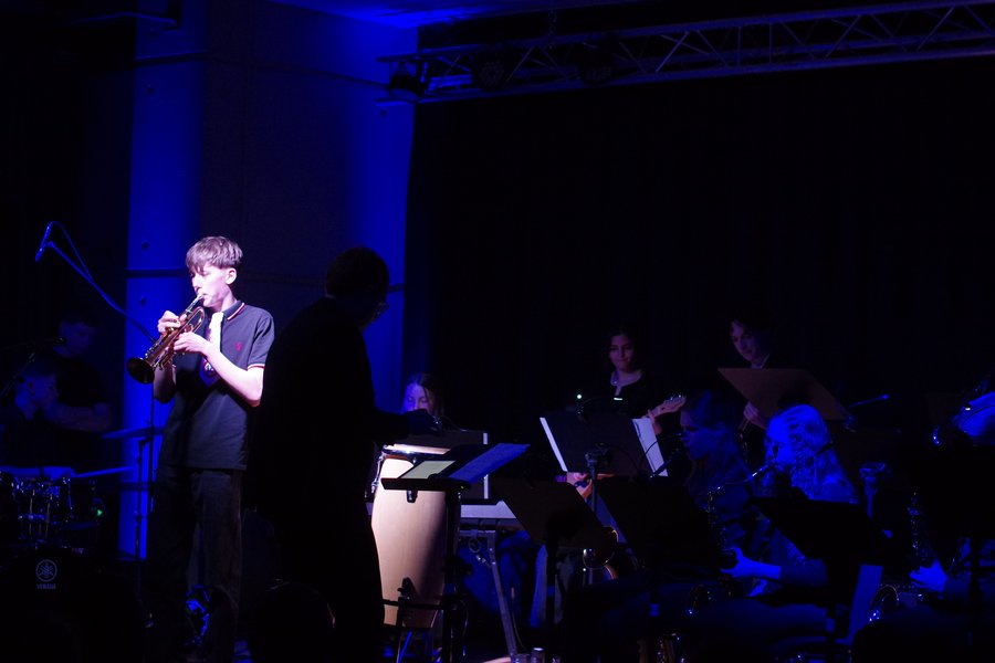 Musikerinnen und Musiker auf der Bühne